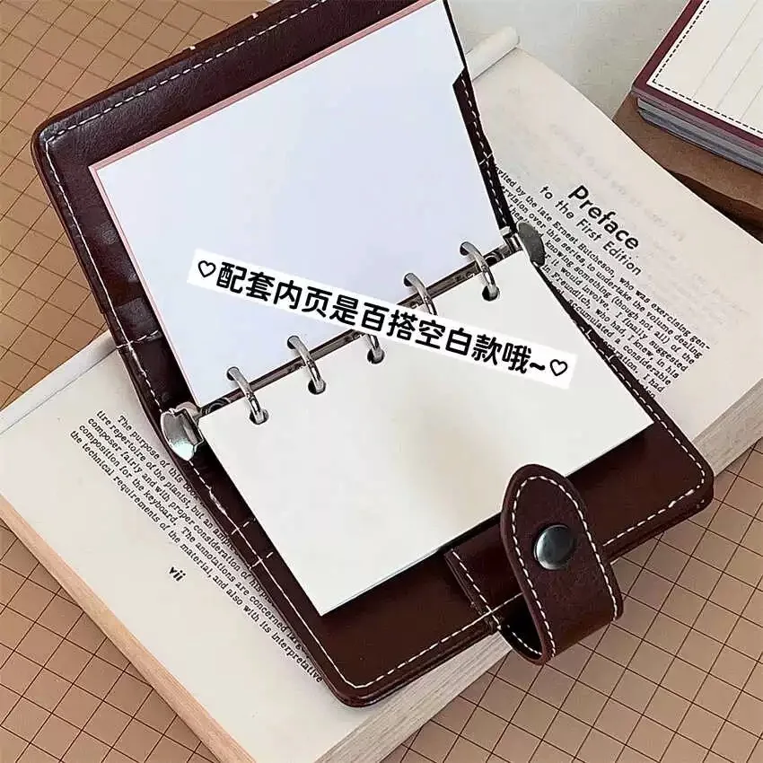 Imagem -05 - Pequeno Caderno de Couro pu para Meninas Suporte de Cartão Portátil Design Simples Fichário Macio Marrom Estudante m5 Notepad
