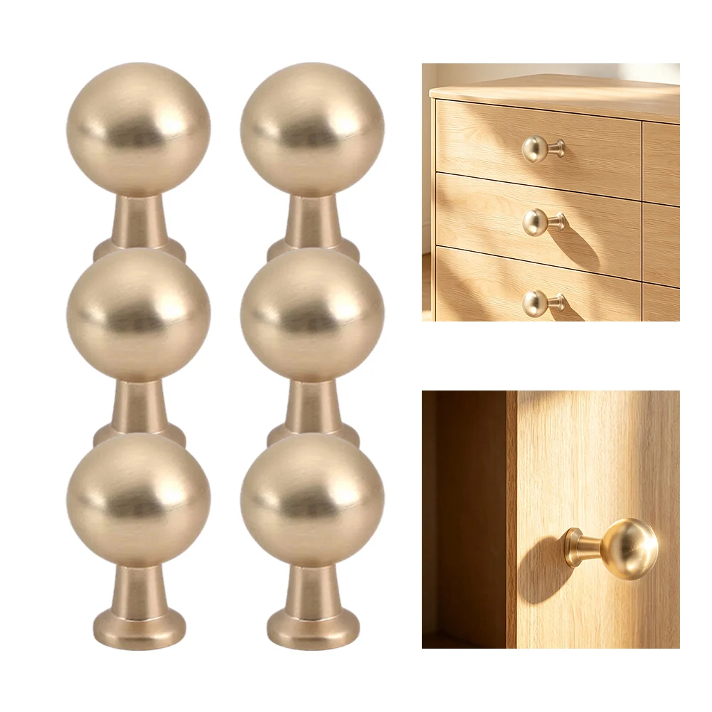 6-Pack Zinc Alloy Cabinet Knobs Round Ball Gold Knobs For Dresser Drawer Cabinet Pulls Kitchen Cabinet Hardware Cupboard Knobs