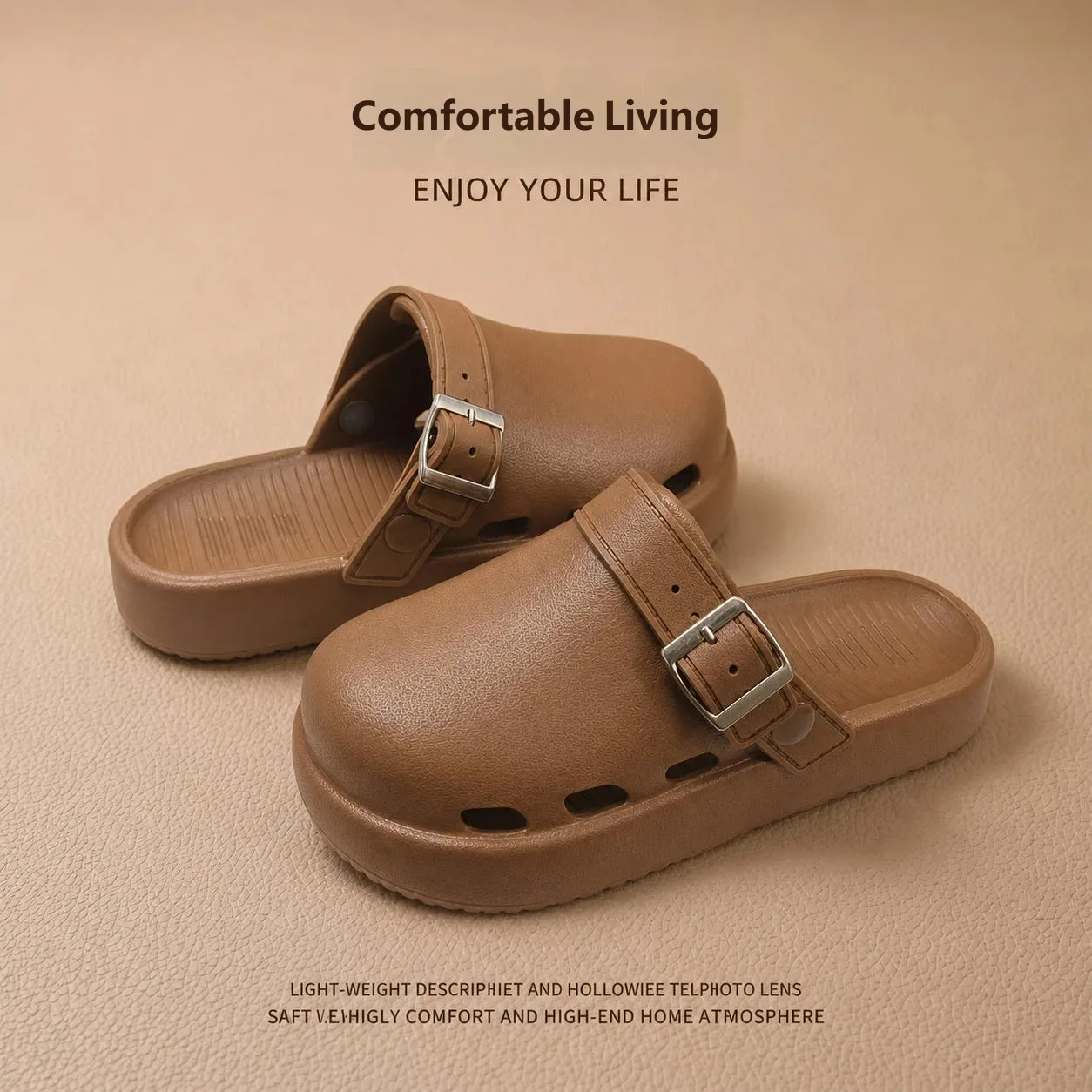 Neue atmungsaktive EVA-Clogs für Damen, klobige Plateau-Sandalen mit Hohldesign, verstellbarer Schnalle, weich und bequem, für drinnen und draußen geeignet. – Detail 8