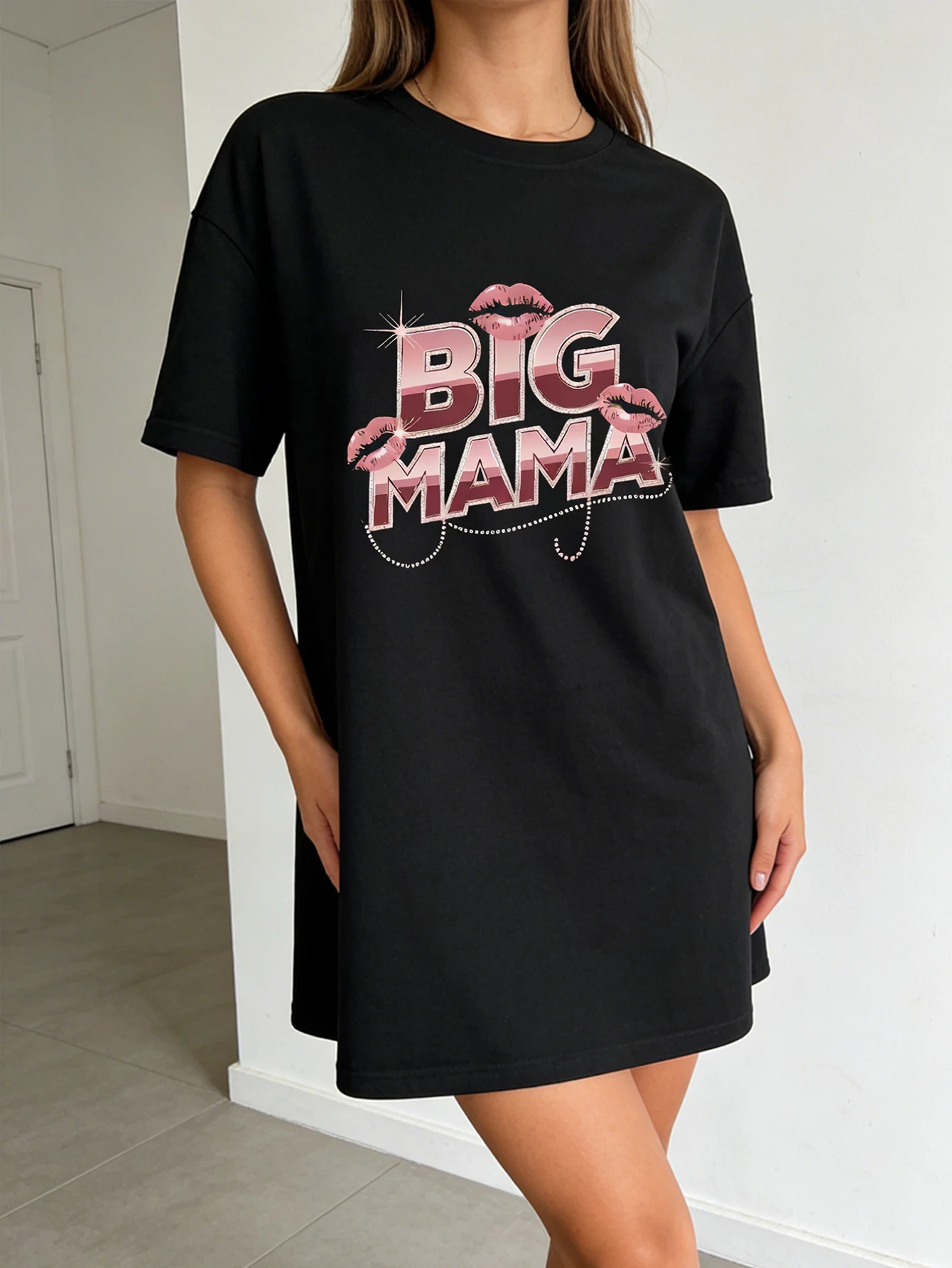 

Women's casual dress, a fashionable dress with letter pattern prints, made of stretch fabric, machine washable