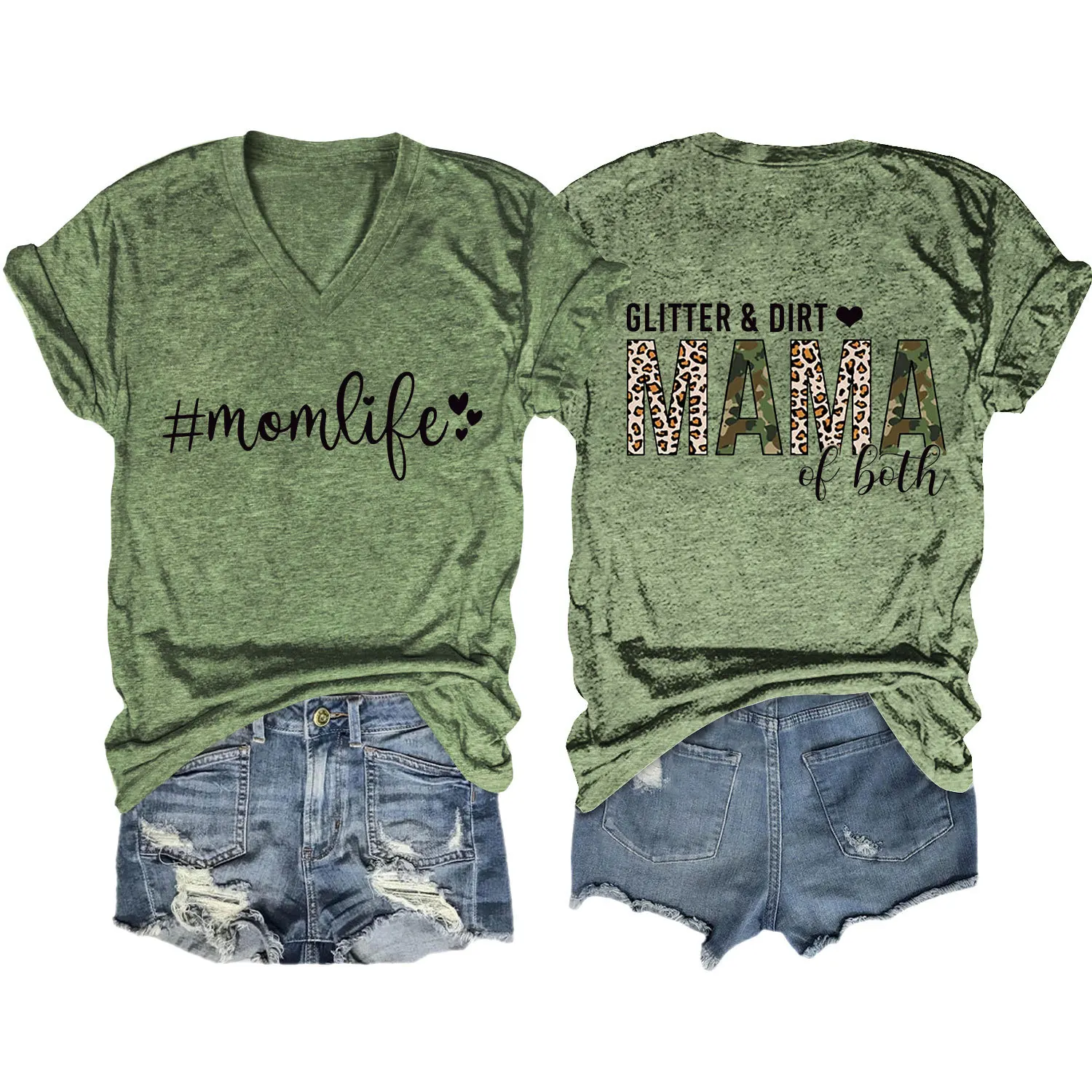 

Design-inspired printed short-sleeved T-shirt for women in summer, loose-fitting, high street trendy brand, V-neck