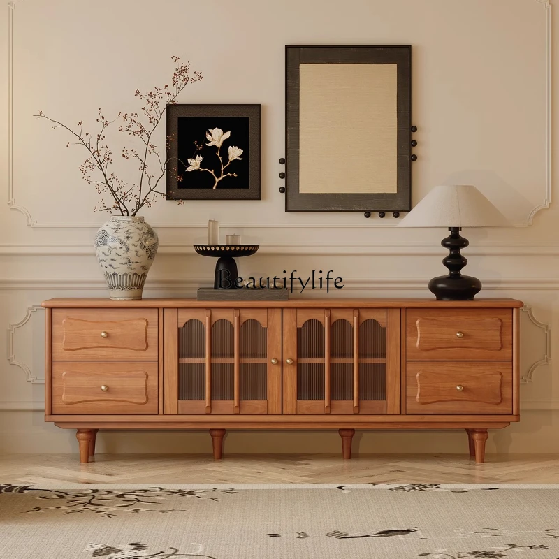 

French retro solid wood TV cabinet American TV cabinet