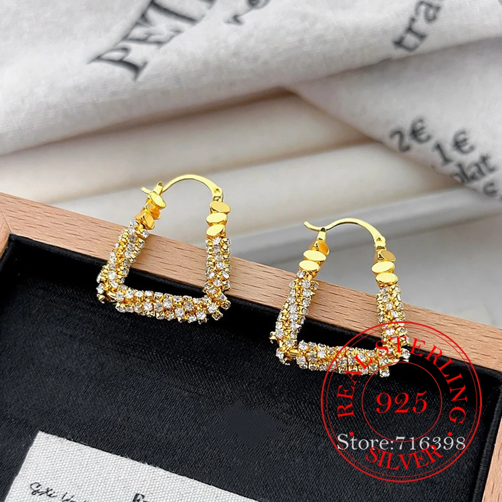 

925 Sterling Silver Jewelry Zircon Crystal Geometric Hoop Earrings for Women Wedding Party Jewelry For Girls Friend Gift