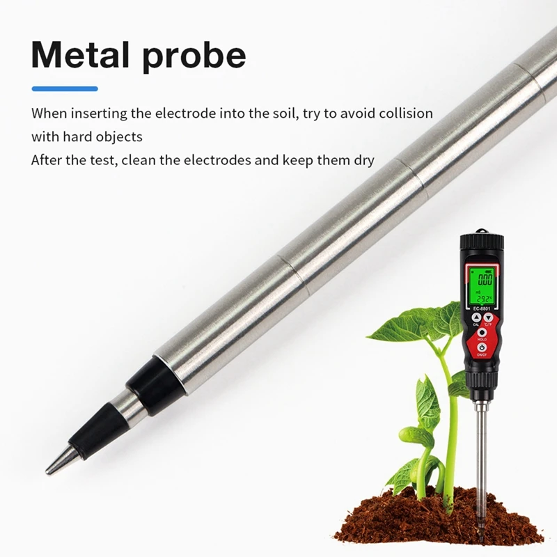 Rilevatore di terreno EC Tester di temperatura del terreno digitale EC Misuratore di conducibilità elettrica del terreno per piante in vaso da giardino