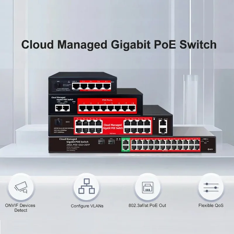 Factory Cloud APP Control Switch 24-Port Full Gigabit POE IP Network Fiber Optic Equipment 2*1000mbps UTP Uplink