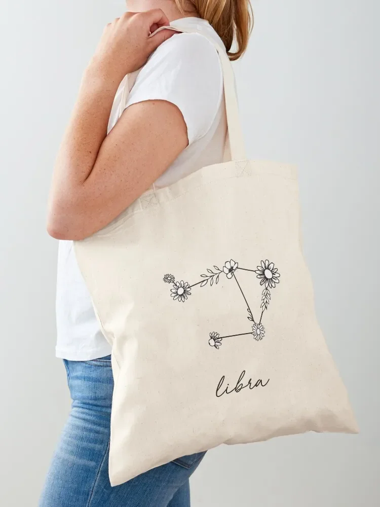 Libra Zodiac Wildflower Constellation Tote Bag Women's bags eco pack Canvas shoulder bag Bag