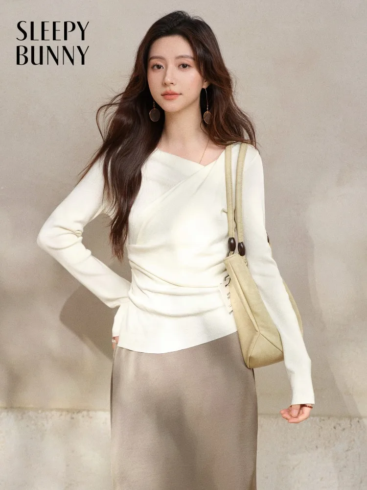 

Элегантный облегающий вязаный топ, женский осенний пуловер с длинными рукавами, футболка, эластичная футболка в рубчик для шикарного дизайна, повседневная одежда для похудения