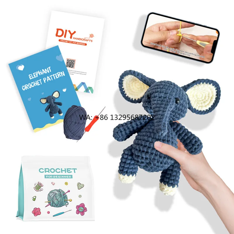 

Crochet Kit for Beginners Handmade Elephant Diy Knitting Animal Starter Kit Crochet for Knitting Kit