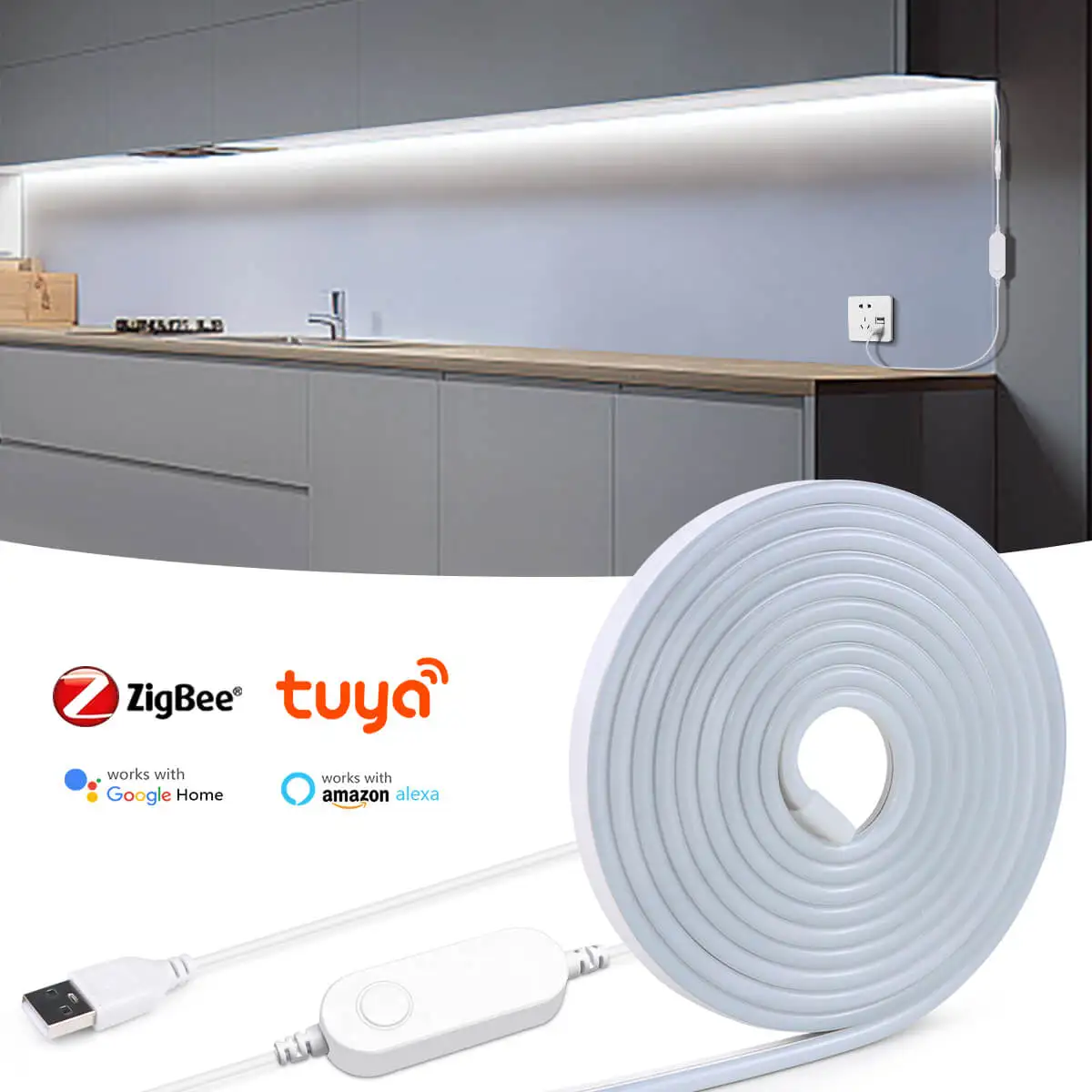 NEW USB 5V Zigbee 3.0 Smart WiFi Neon Strip Light 120LEDs/M Work With Zigbee Gateway Alexa Google Home APP Voice Control