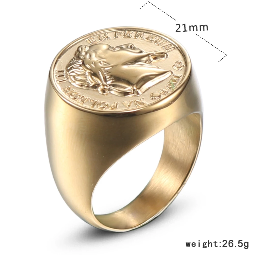 USA Standard Size(7/8/9/10/11/12/13/14) Stainless Steel Men Napoleon Sculpture Ring 3D Relief Finger Jewelry Dropshipping