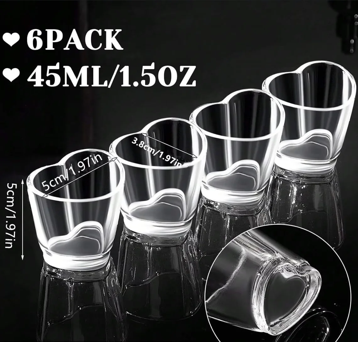 6Pcs Heart Shaped Shot Acrylic Material Set Mini Shot Glasses Tequila Heart Cup For Whiskey Party