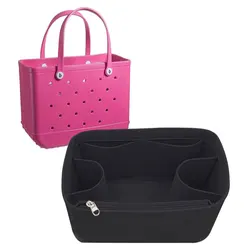 Rubber Beach Bag Organizer Liner Compatible with Bogg Bag/Simply Southern Tote, Felt Insert Divider Pouch Zipper for Bags