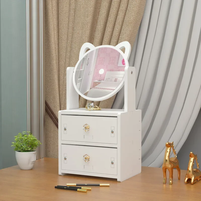 Makeup Mirror Portable Desktop Dressing Table Simple Mirror with Storage Box to Organize Makeup cabinet organizer  drawer