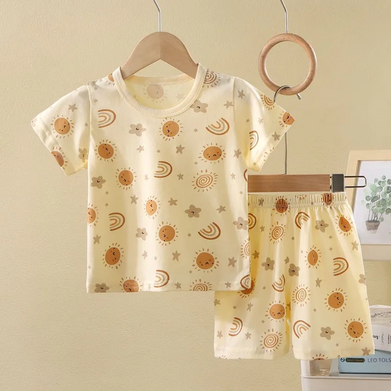 Boys Girls Summer Outfits Clothes Baby Cotton Short Sleeves Shirt Shorts Suits Children Top+Pants Sets 2pcs 0-7T