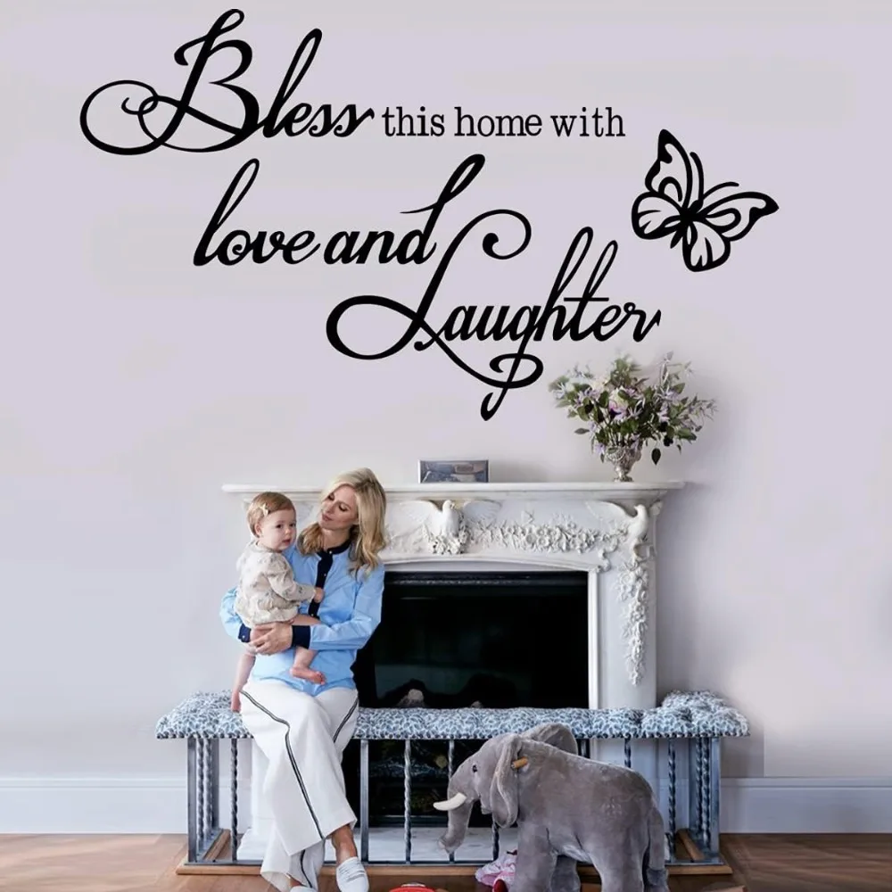 Wall Decal  Sticker Inspirational Quotes Bless This Home with Love and Laughter  Decal  Stickers for Bedroom Living