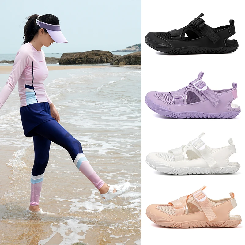 Barfuß-Sandalen für Damen mit verstellbarem Riemen, schnell trocknende Wasserschuhe, atmungsaktives Mesh, rutschfest, für den Außenbereich, Strand, Schwimmen, Waten, Turnschuhe