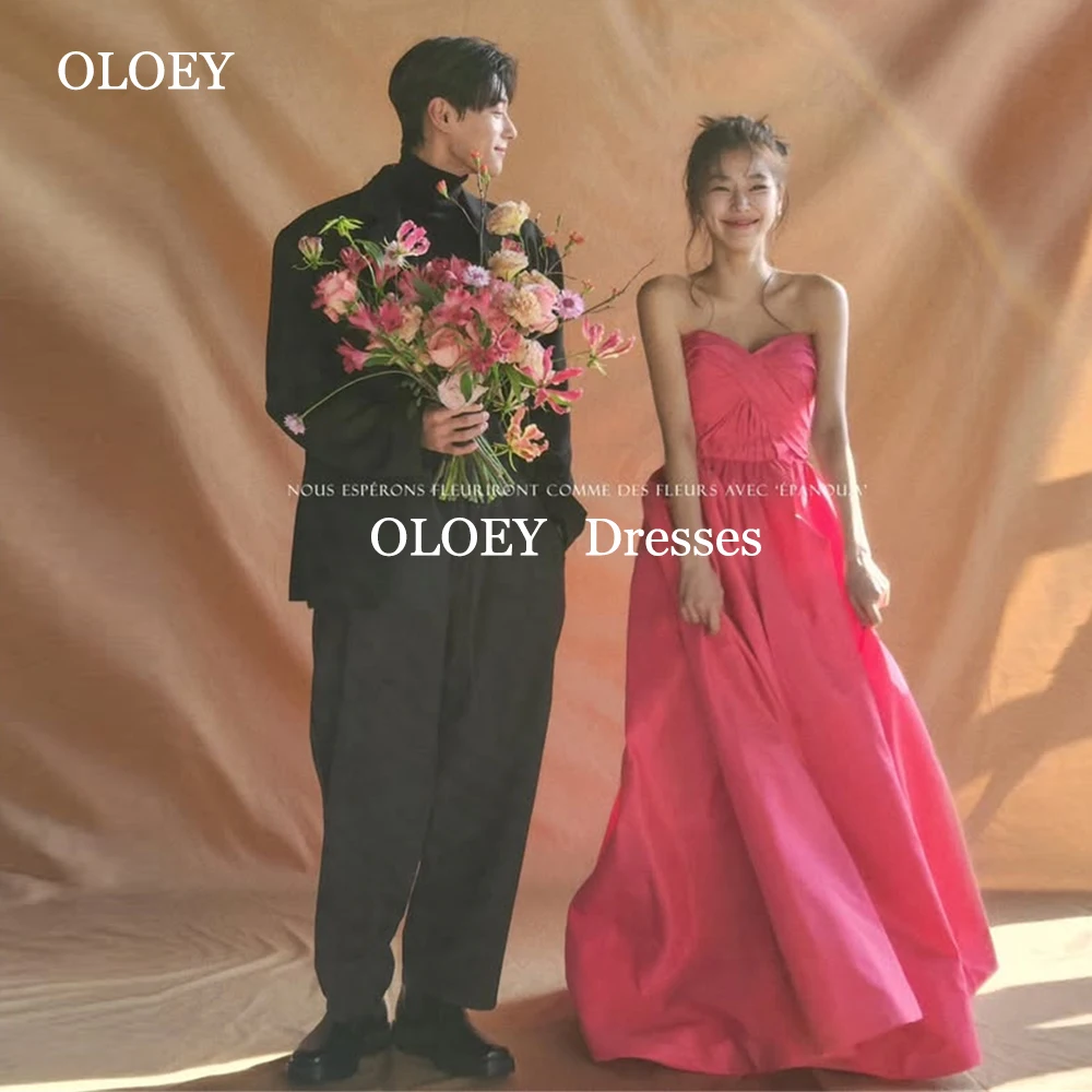 

OLOEY Simple Pink Floor Length Prom Dresses Korea Photoshoot Sleeveless A Line Wedding Party Gowns Detachable Sleeves Customized