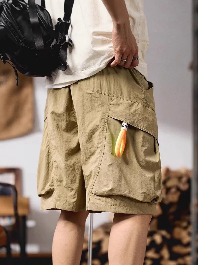 

Мужские летние повседневные шорты-карго из тонкого ледяного шелка, свободные прямые брюки длиной 5 дюймов, спортивные брюки для бега, модные крутые карманы в уличном стиле