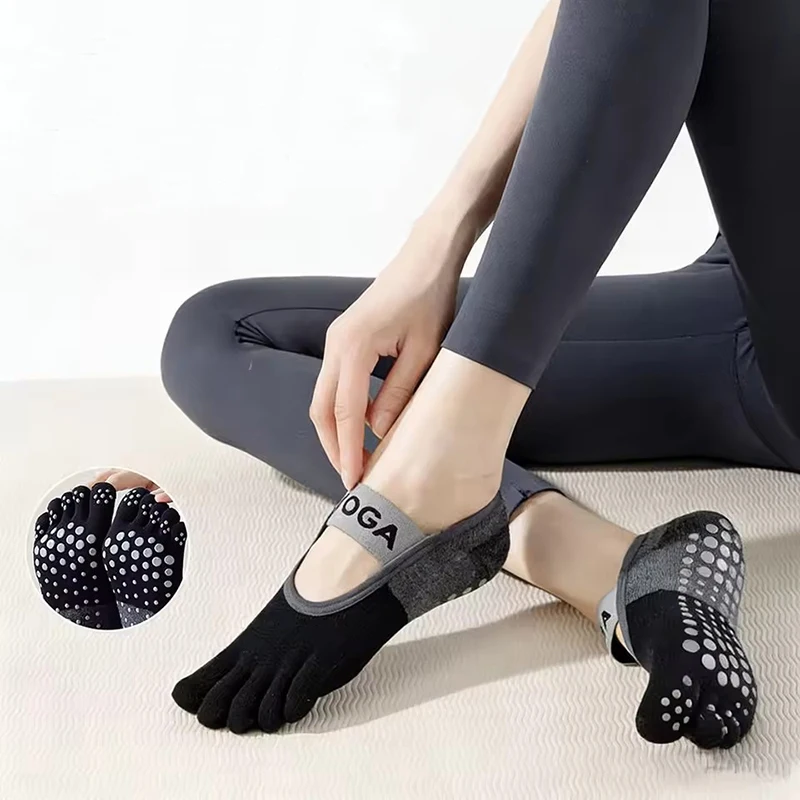 Damen Fünf-Zehen-Yoga-Socken Atmungsaktive Silikon-Grip-Socken Rückenfreie Pilates-Socken Rutschfeste Fitness-Ballett-Tanz-Gym-Trainingssocken