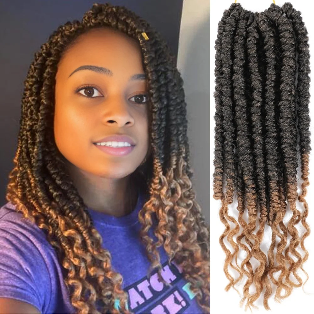 

Сенегальская пристрасть, вязанные крючком волосы, вьющиеся концы, наращивание волос Passion Spring Twist, омбре, коричневые 30 27, синтетические вязанные крючком волосы