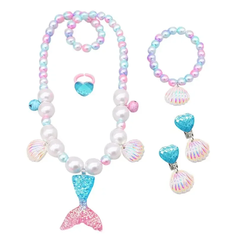 Little Mermaid Princess Accessories Gloves Wand Crown Jewelry Set Mermaid Wig for Princess Dress Birthday Party Cosplay Dress Up