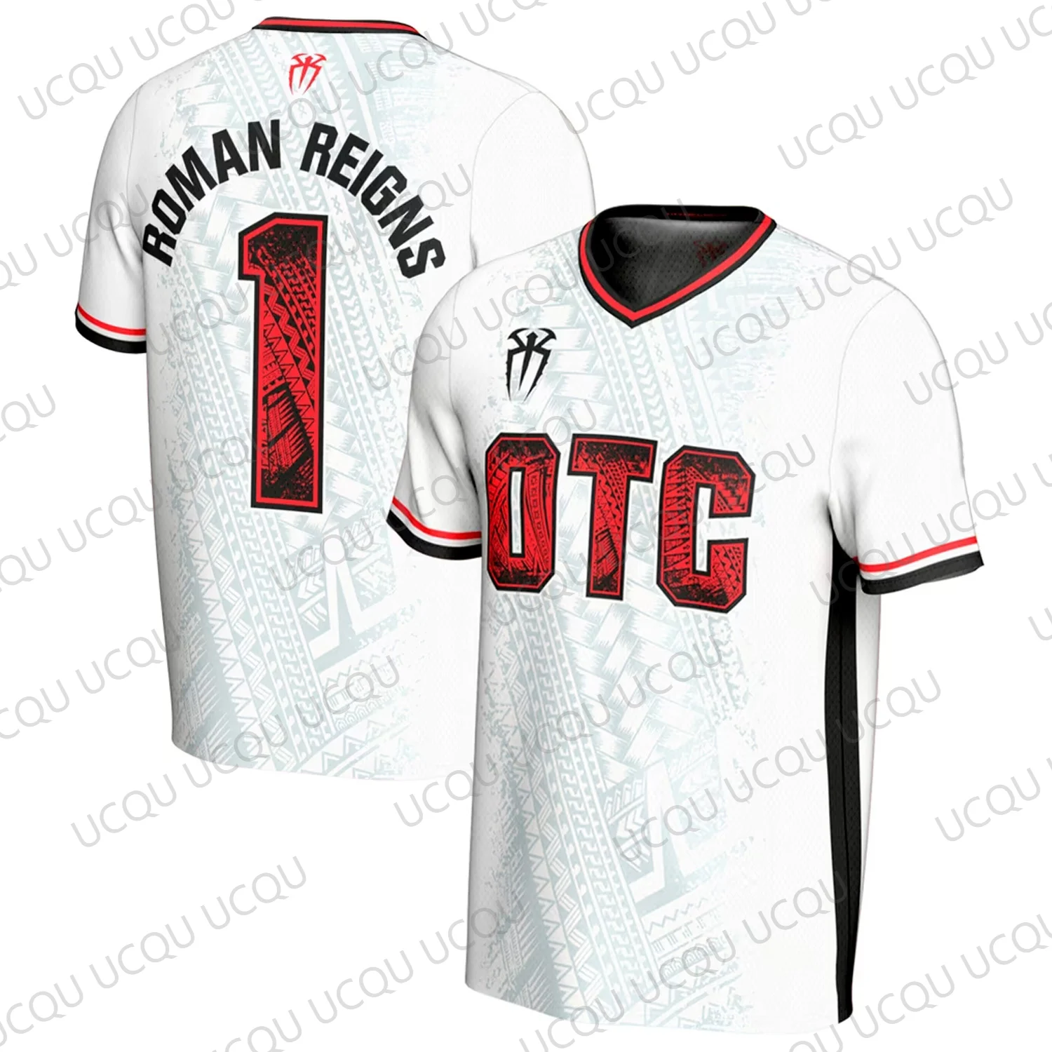 Roman Reigns OTC ProSphere Soccer Jersey Men White Number 1 Tribal Graphic V Neck Short Sleeve Sports Shirt Wrestling Fan Gift