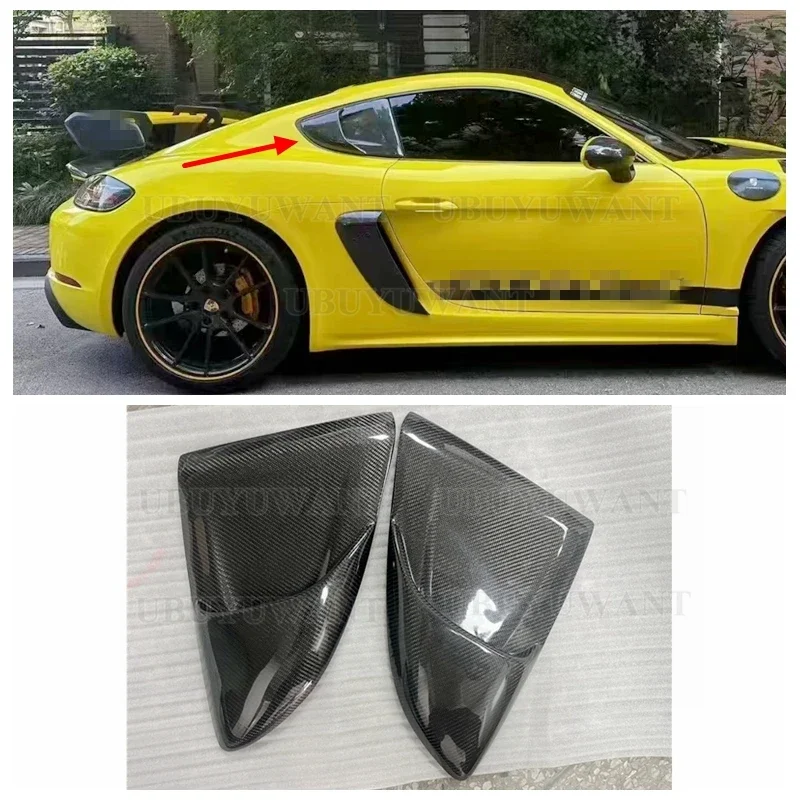 For Porsche 718 Cayman Hardtop 2016-2023 Real Carbon Fiber / FRP BLACK Door Window Louver Frame Window Sill Molding Trim Cover