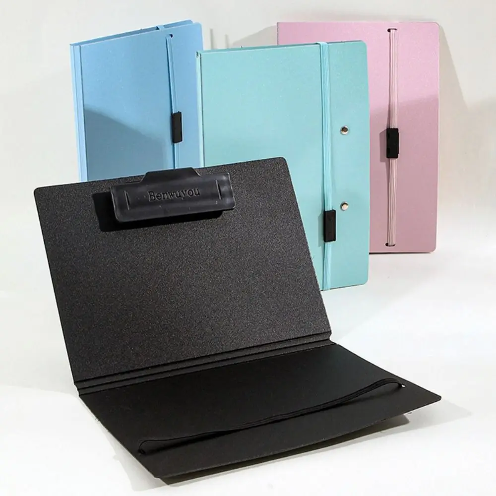 1pc Waterproof PP A5 Clipboard Folder Morandi Color with Elastic Strap File Folder Foldable Paper Clip Board Gift
