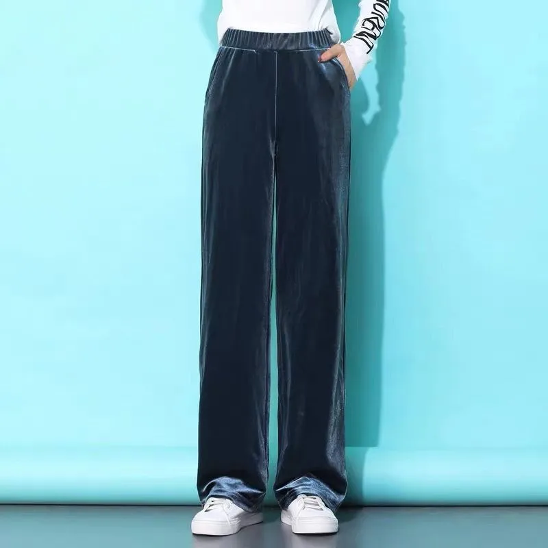 2023 Winter velvet trousers,Korean fashion Women Autunm high waist streewear casual velour pants,plus size black spodnie damskie