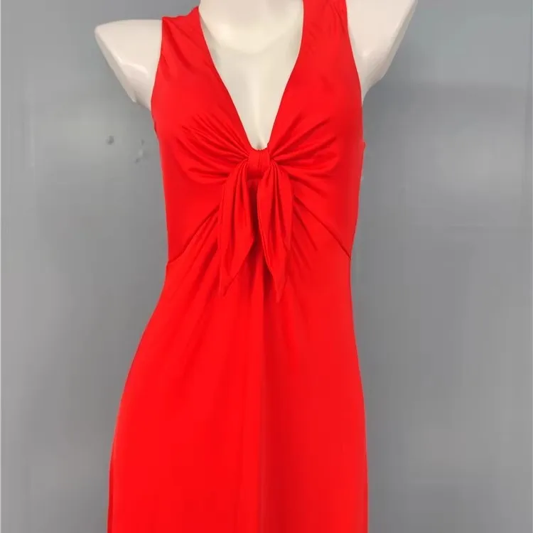 Rojo V-ne Maxi Dr Falda elástica adelgazante Nudo de cintura alta Bal Falda grande elástica alta Faionable Dr