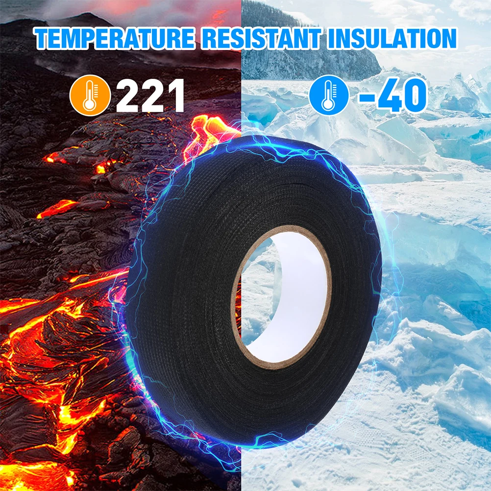 

2 Rolls High Temperature Resistant Black Cloth Tape Automotive Wire Harness Tape Noise Damping Soundproof Vibration Reduction