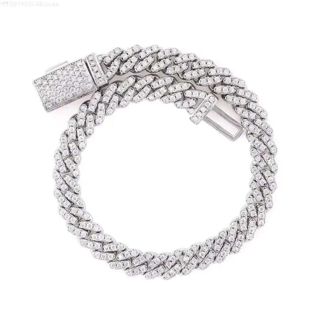 

6mm Hip Hop Bracelet S925 Silver Necklace Hipster Personalized Moissanite Diamond Rhombus Cuban Chain Men's Bracelet