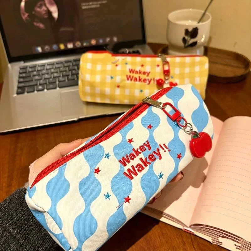 1Pcs Cute Dopamine Color Pencil Case Embroidered Large Capacity Pen Bag Stationery Bag School Supplies