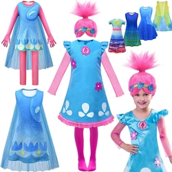 Fancy Girl Cosplay Trolls Dress for Kids Cartoon Birthday Party Clothes Children's Carnival Festive Masquerade Girls Clothing