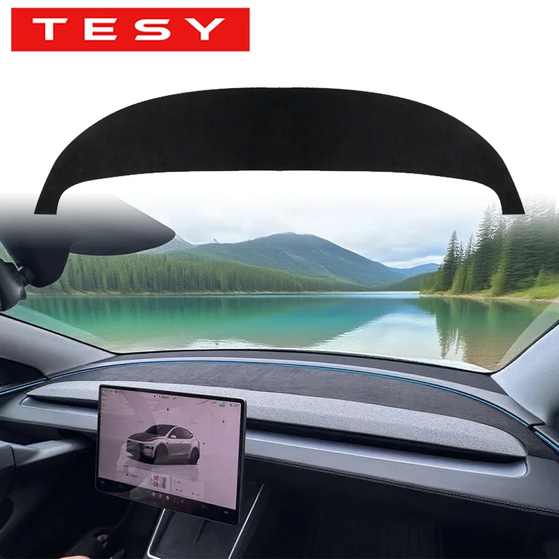 TESY Mata na deskę rozdzielczą do Tesla Model YL Y Juniper Launch Standard, zamszowa osłona przeciwsłoneczna, ochrona przed promieniowaniem UV, antypoślizgowa