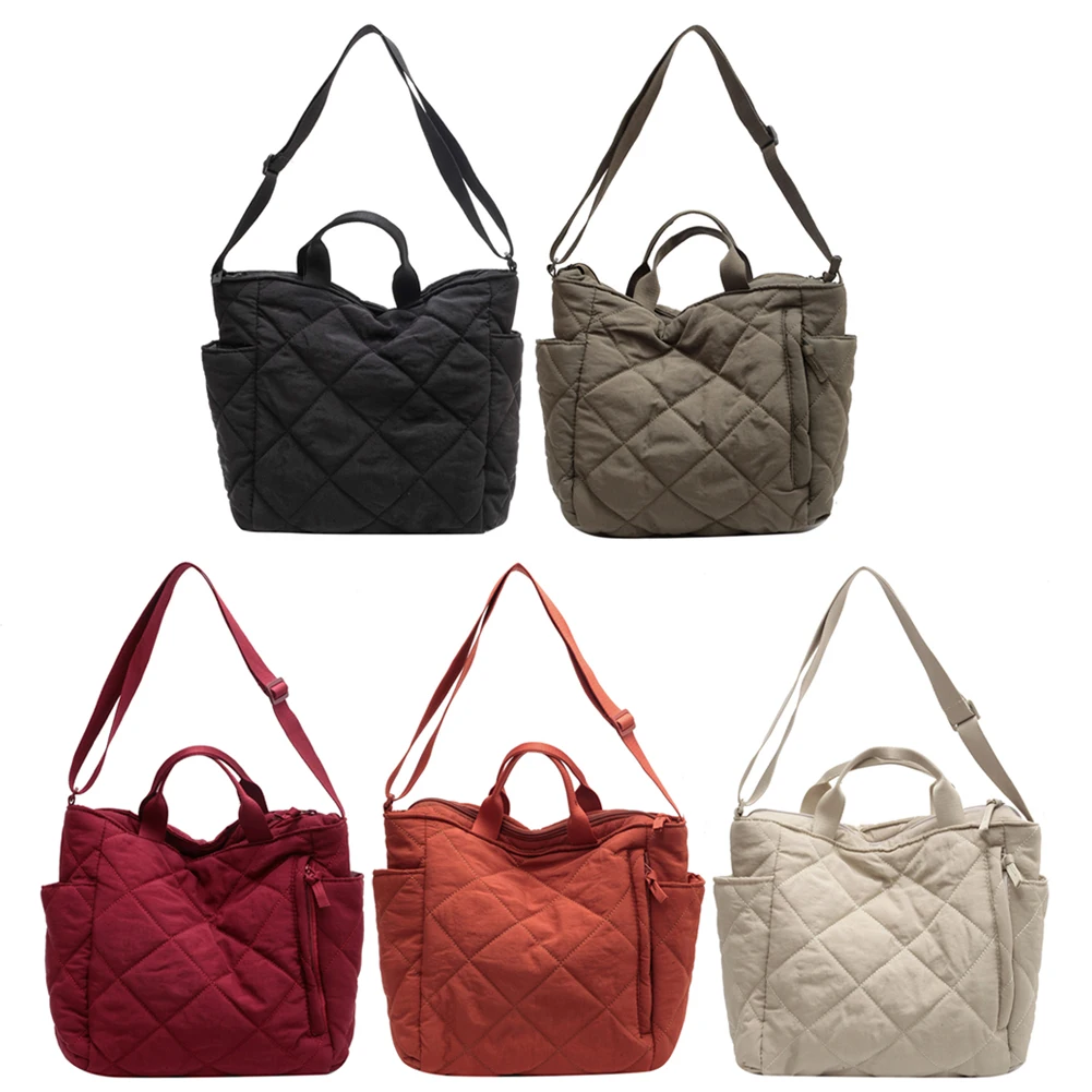 Bolso de mensajero acolchado de gran capacidad para mujer, bolsos de celosía rómbica, Color sólido, moda informal para compras callejeras, Otoño e Invierno