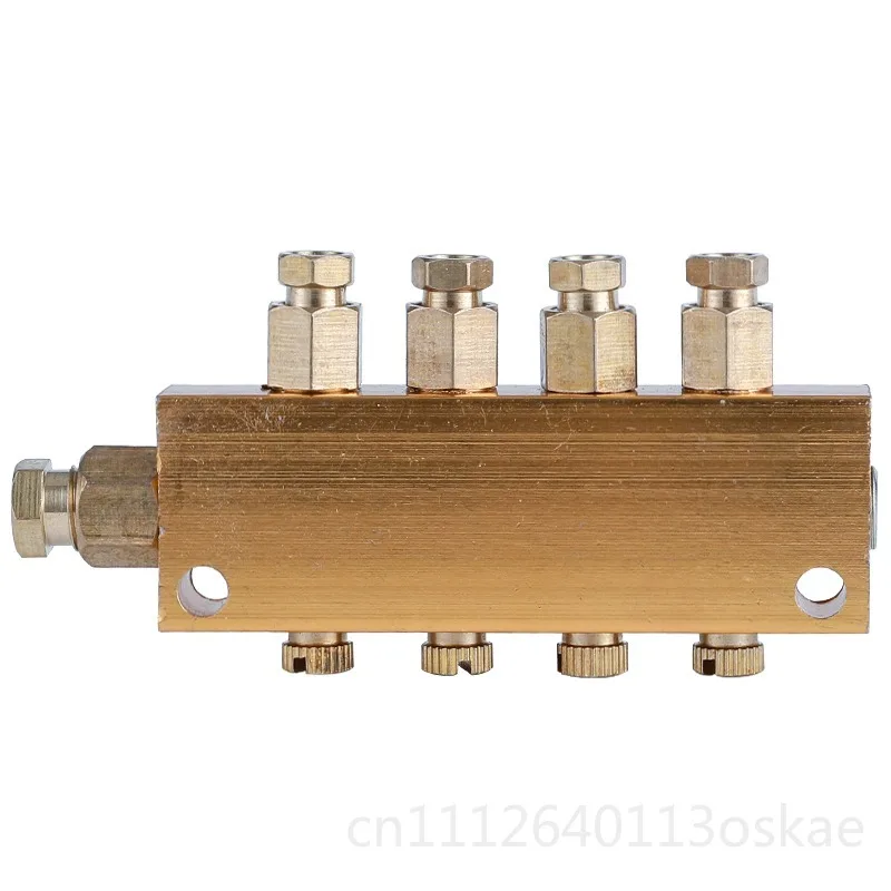 Snap-on oil distributor, oil distributor adjustable oil drain, lubrication system distribution valve