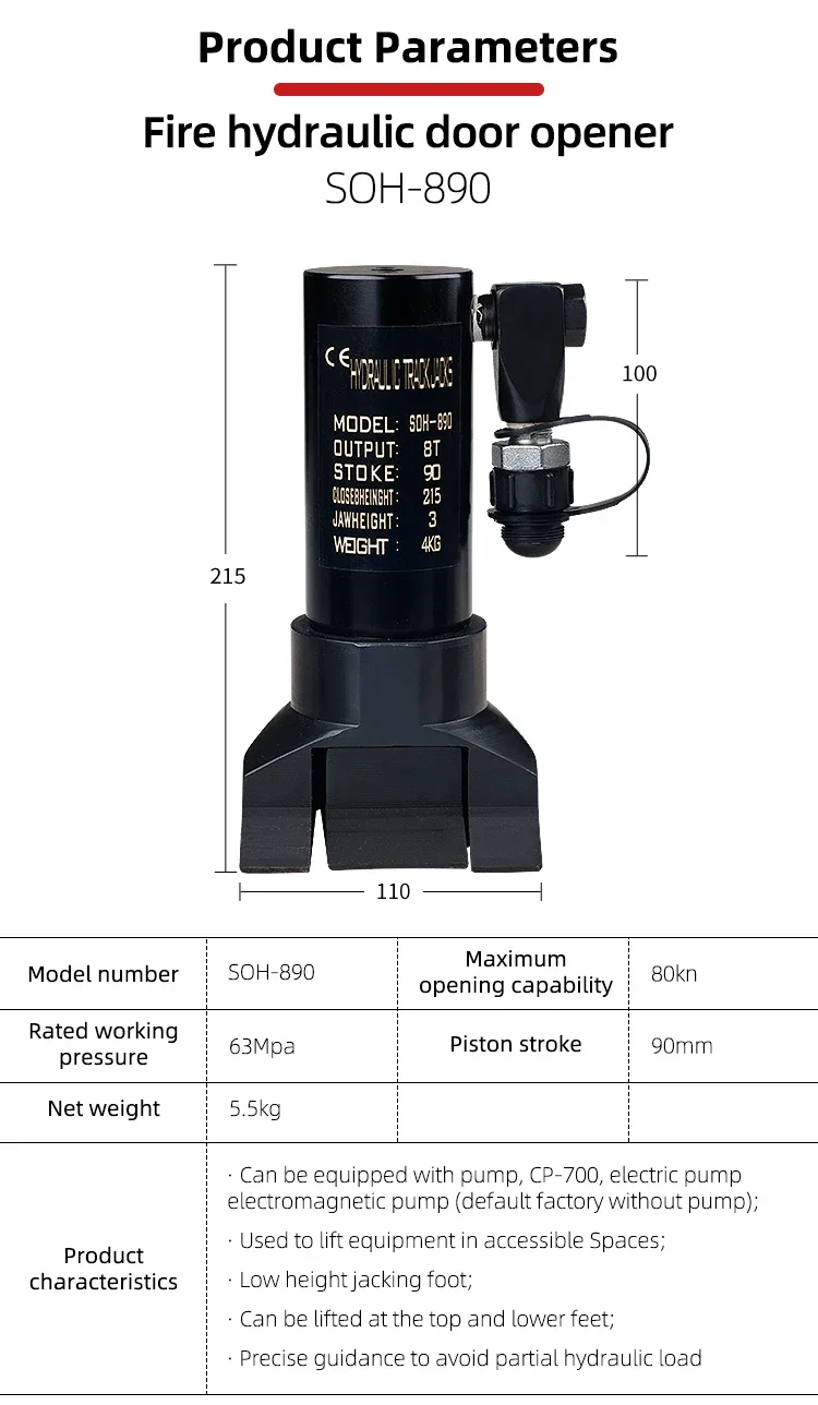 SOH-890 tipo split ferramentas de abertura de porta hidráulica abridor de porta hidráulico