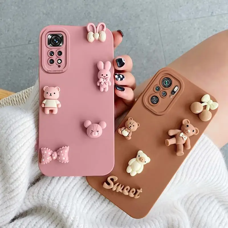 Note11s Cute 3D Bears Silicone Case On For Xiaomi Redmi Note 11 Pro 4g 5g 11pro Plus 11s 10 10s 9 9s 8 7 8pro Cartoon Back Cover