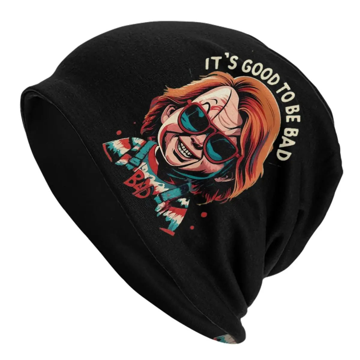 Man It's Good To Be Bad Halloween Beanies Hats Accessories Windproof Horror Movie Chucky Thermal Elastic Bonnet Knit Hat