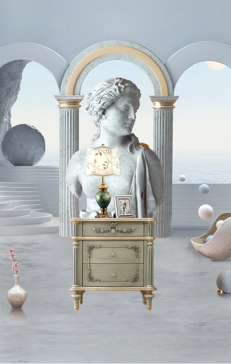 طاولة JC Haut de gamme Personalisé Europeen en bois massif de lit neoclassique petit casier France luxe طاولة المحكمة دي مضاءة #4