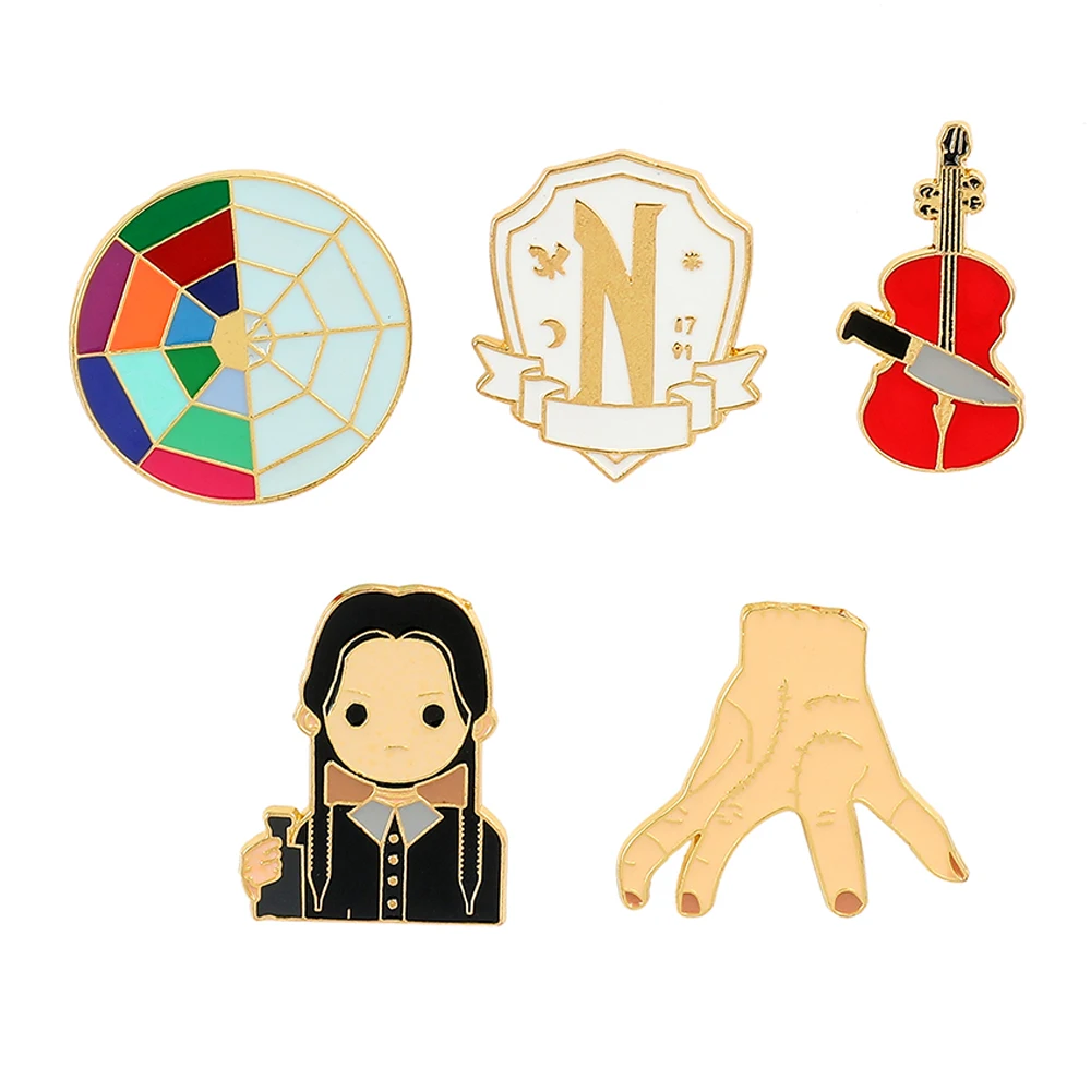 Wednesday Addams Enamel Pin Decorations Birthday Party Supplies Children Cosplay Brooch Badge Charm Accessories Girls Gifts