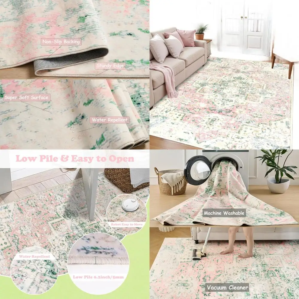 

Зеленые и розовые моющиеся ковры - мягкие, в стиле бохо, для спальни девочки, детской, гостиной и столовой