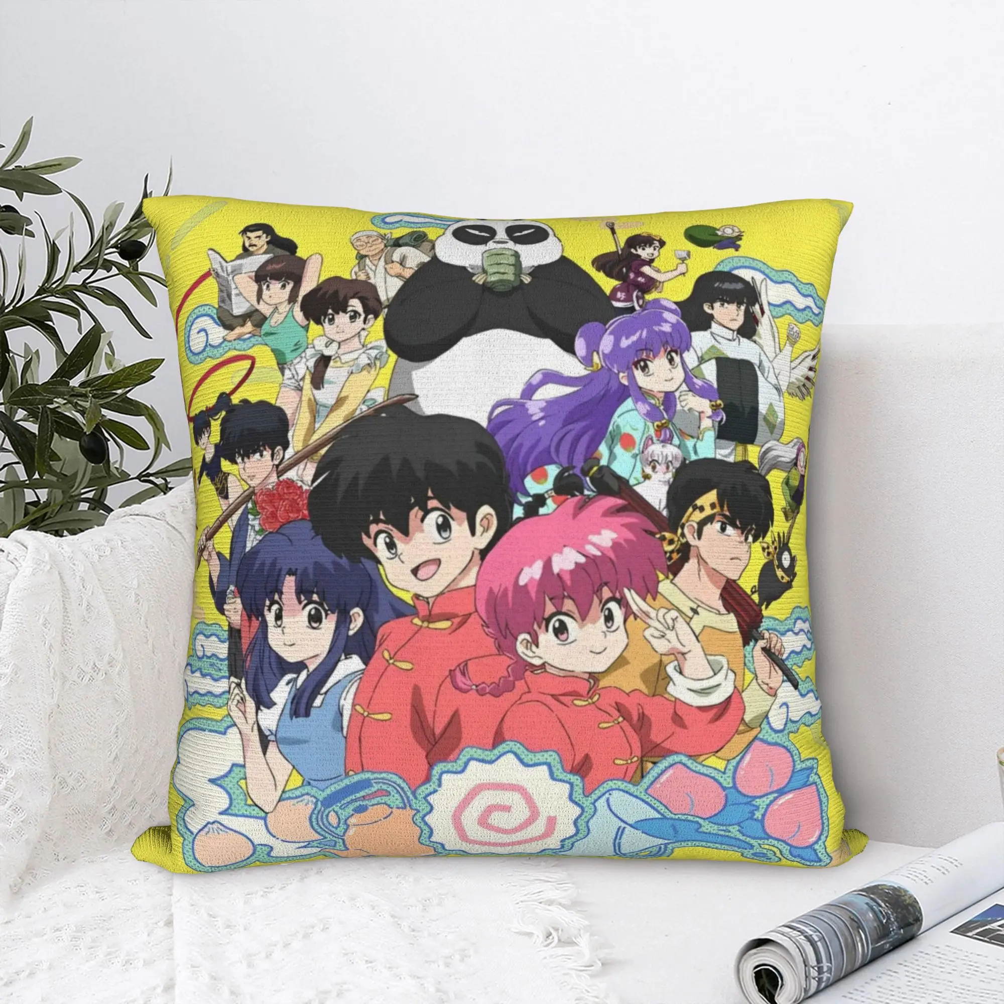 Manga Ranma 1⁄2 Square Pillow Case Adventure Martial Comedy Cushion Cover Fashion Zipper Decorative Pillowcase for Sofa 45x45cm