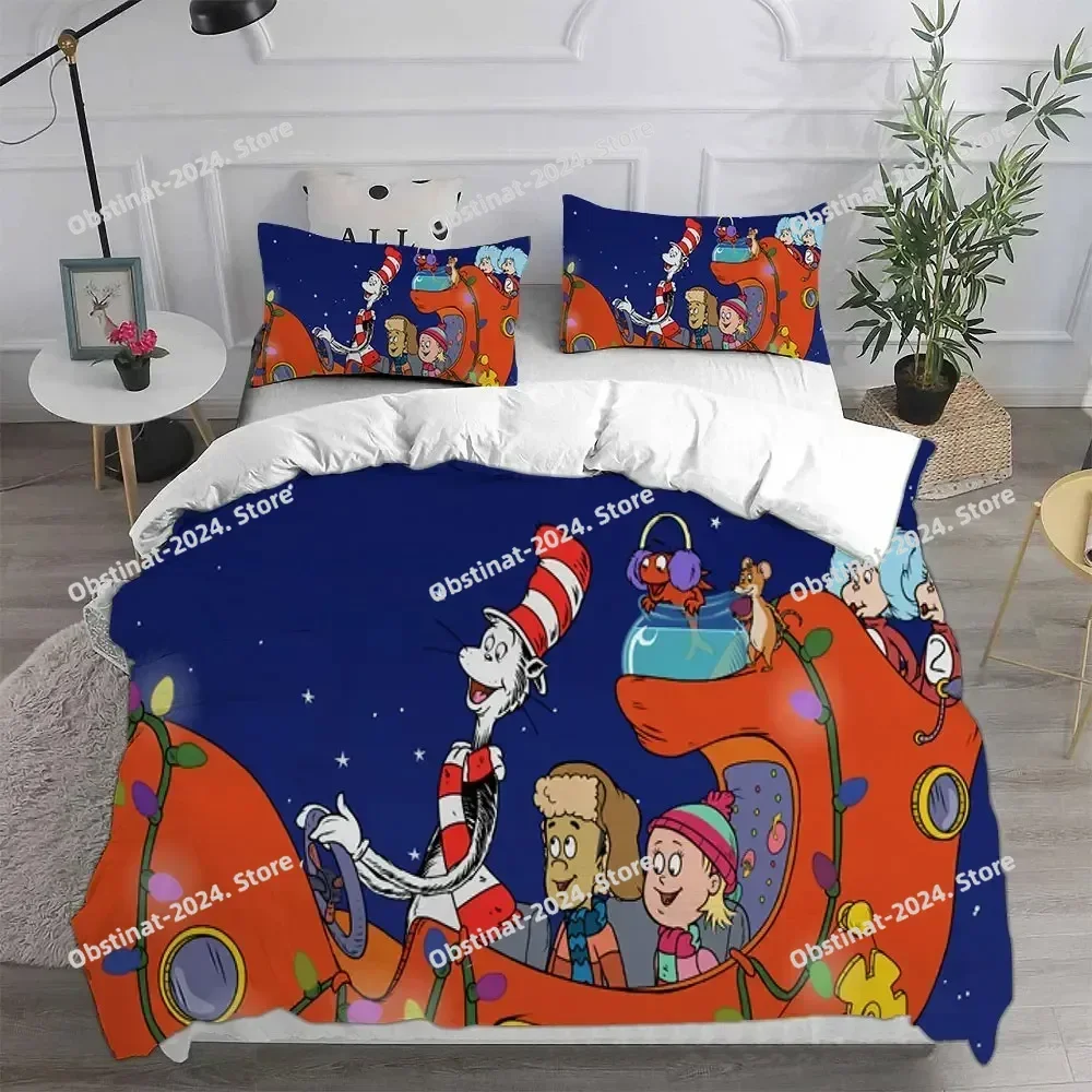 

The Cat in the Hat Bedding Set Printed Bed Set With Pillowcase Bed Duvet Cover Single Double Queen Super King Size Kids Adult