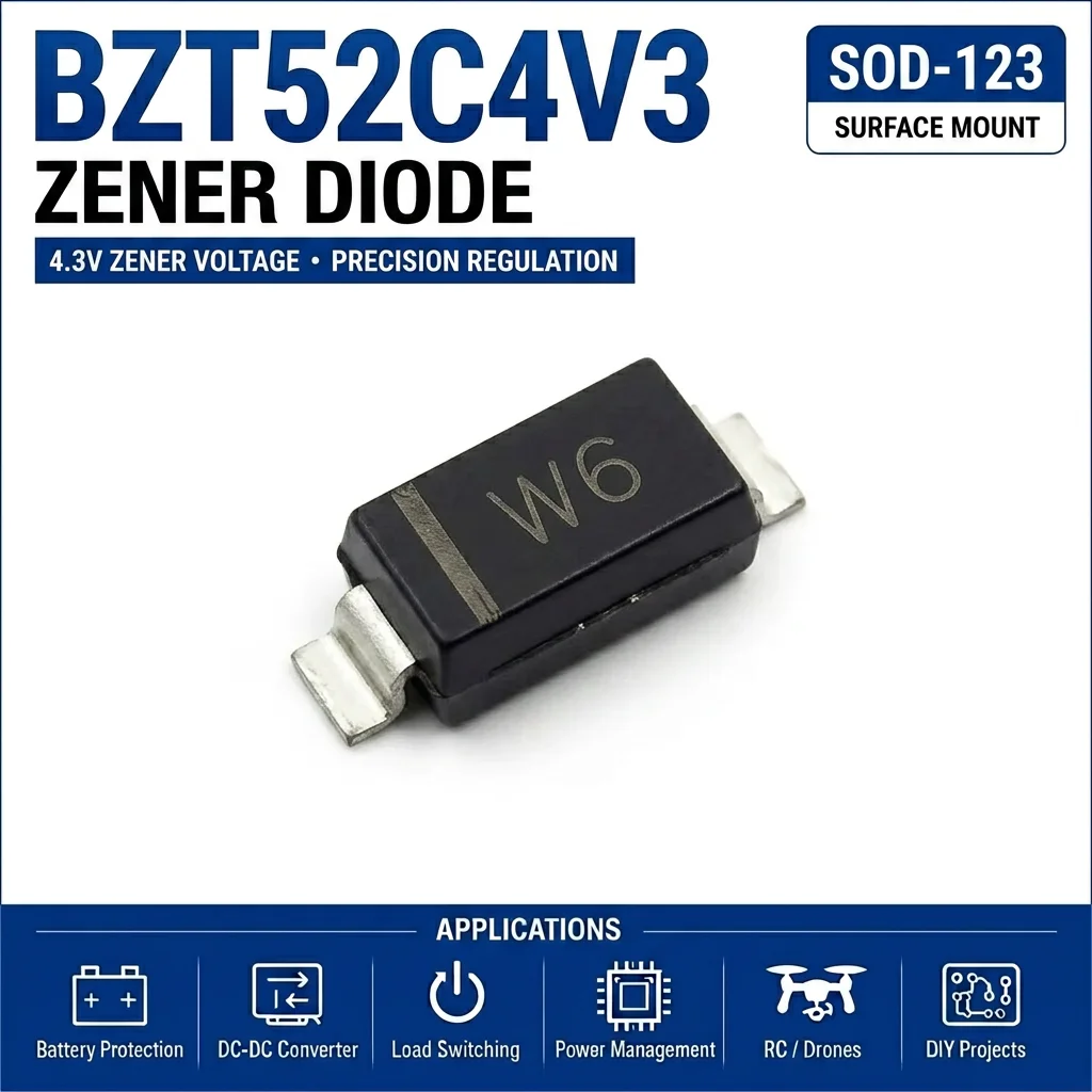 (100 pcs) BZT52C4V3S/BZT52C4V3 SOD-323/SOD-123 (Marking W6) 52C4V3S 52C4V3 - Zener Diode 4.3V BZT52