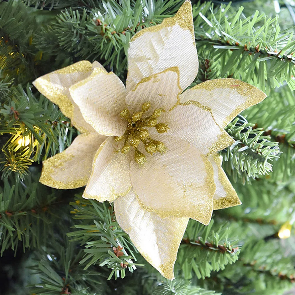 

32Pcs Christmas Flower Decorations Imitated Glitter Fake Xmas Tree Ornaments for Home Office Festival Christmas Flower