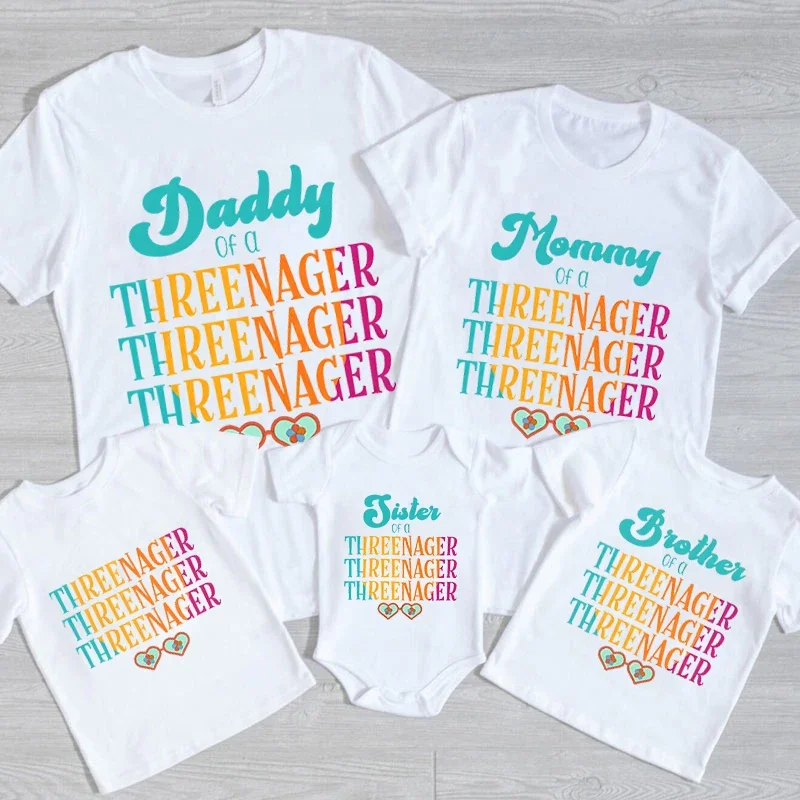 Funny Letter Family Matching Outfits Daddy/Mommy/Sister/Brother of A Threenager Print Trend T-Shirts Cotton Newborn Bodysuit