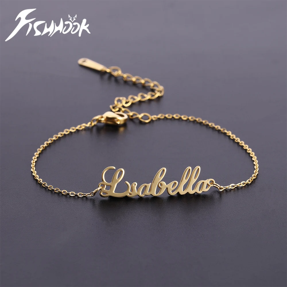 Letter Text Custom Name Bracelet For Baby Women Men Personalized Child Kid Gold Color Anklet Family Gift Stainless Steel Jewelry