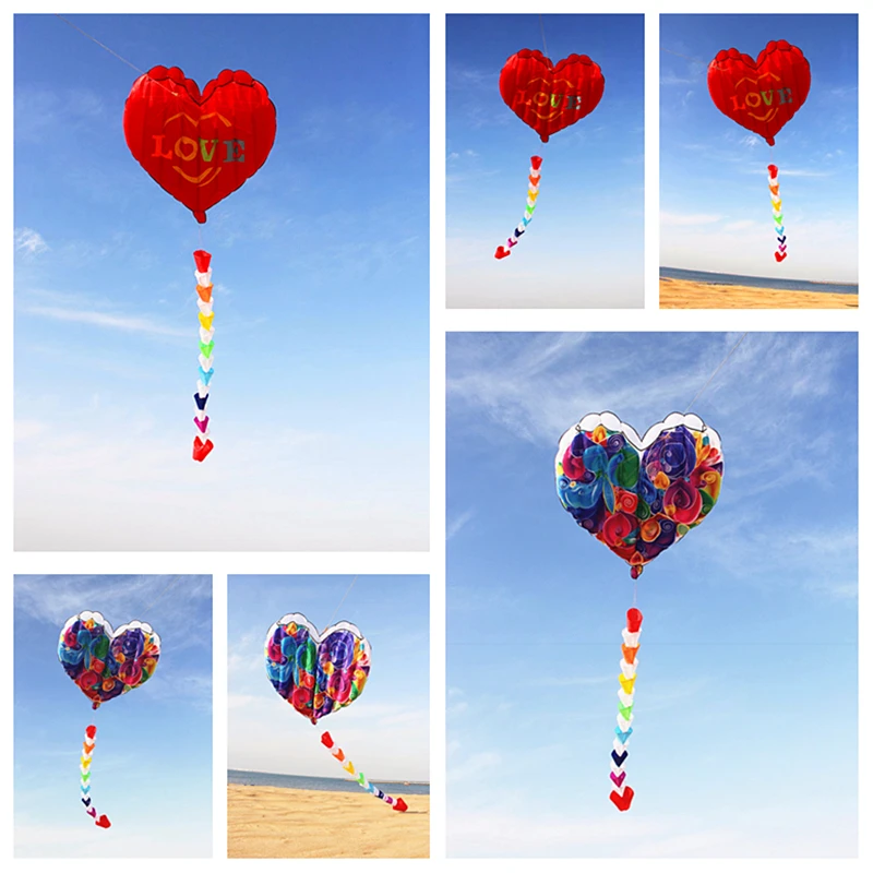 

free shipping inflatable kites heart kites fly nylon fabric kite weifang kite street toys big kites for adult winter parachute